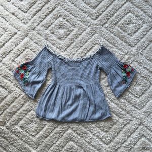 Hollister Womens Off the Shoulder Blue Floral Too Size Small